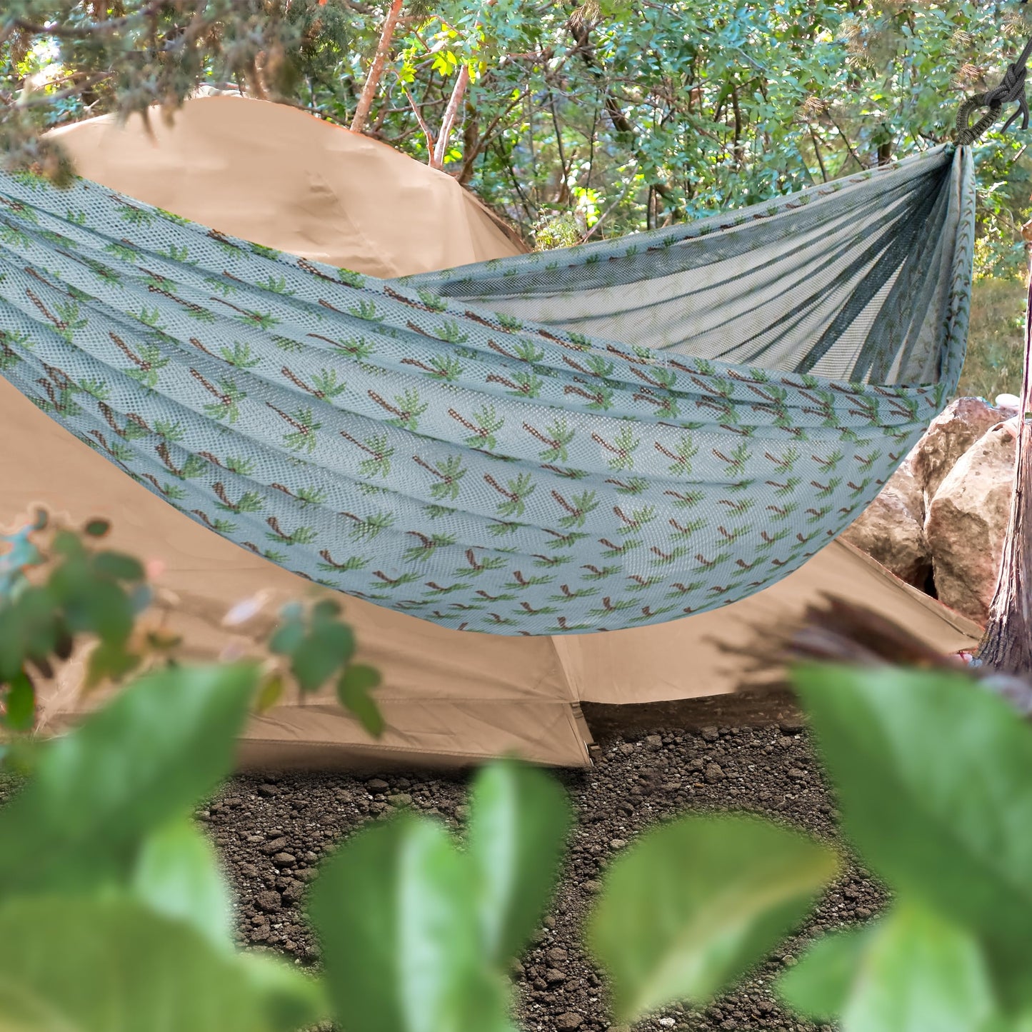Bliss Hammocks BH-406WCA Mesh Edition Hammock, Light Blue Palm Tree