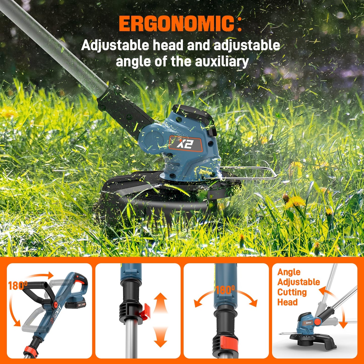 SENIX X2 20 Volt Max* 3-Piece Cordless Power Tool Combo Kit with Battery Powered 10" String Trimmer, Variable Speed Leaf Blower, 21" Hedge Trimmer, Includes 2 Batteries & Battery Charger (S2K3B2-01)