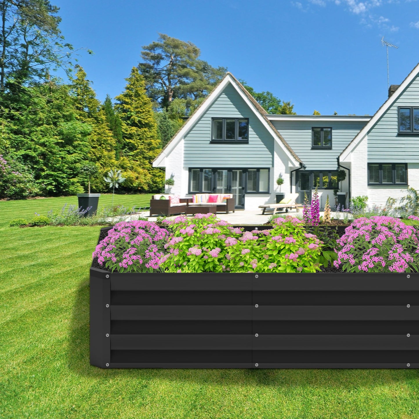 Nedenyou 2PCS 8x4x1FT Galvanized Raised Garden Bed,Planter Raised Beds-Metal Garden Box,Large Plant for Outdoor Planting, Vegetables Bed，Flower,herb-Black