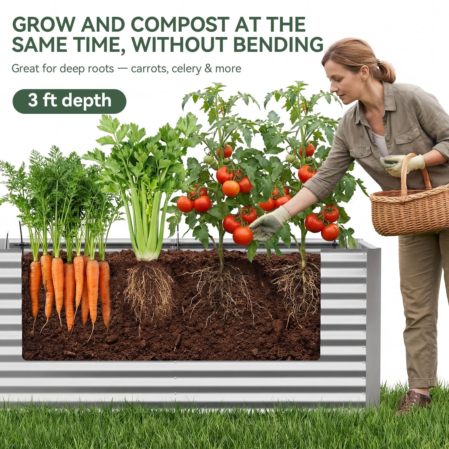 Lineware 8x4x3 ft Tall Galvanized Raised Garden Bed with Self-Watering System, Elevated Planter Boxes Outdoor, Rectangular Deep Raised Beds for Gardening,Vegetables,Flowers, Backyard, Patio