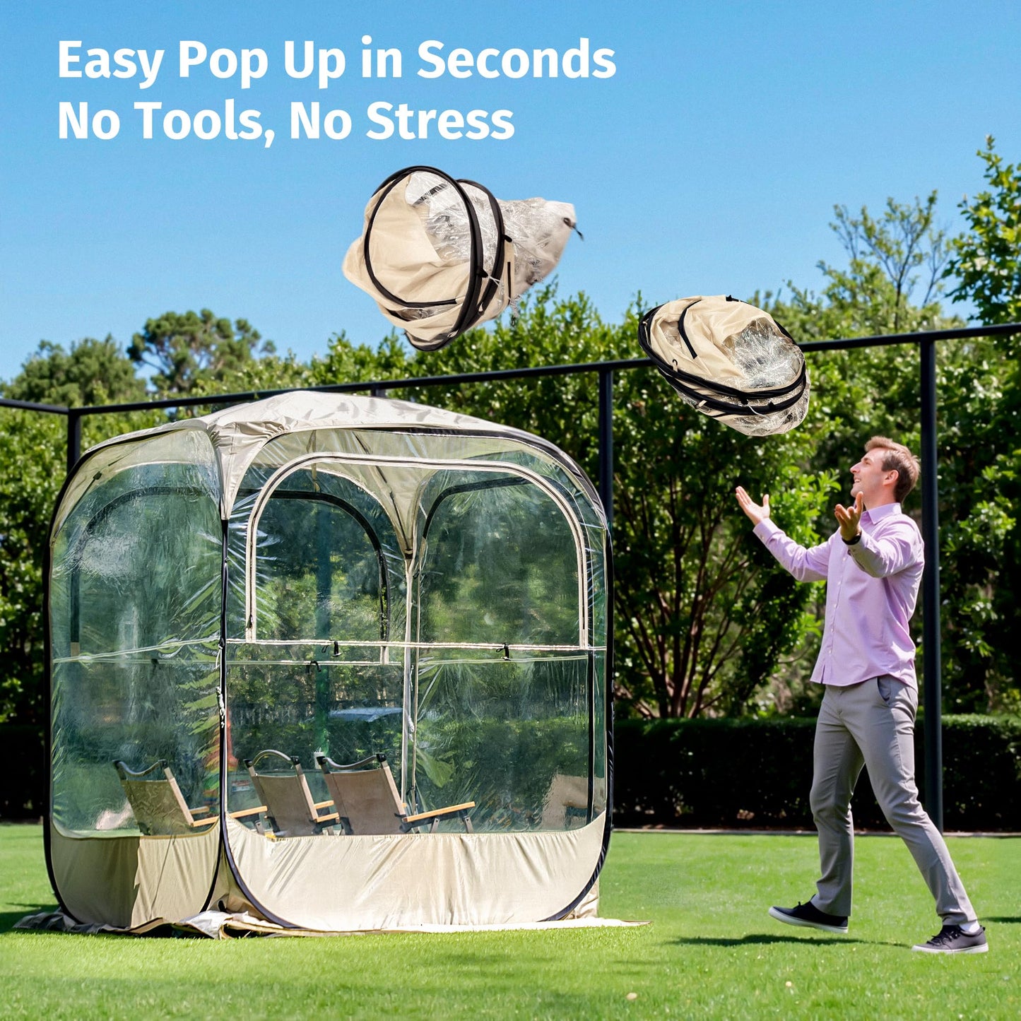 East Oak Weather Sports Tent for Fishing, Sports Events | Pop Up Bubble Tent Instant Sun & Rain Shelter | No Condensation, Spacious Interior, Ultra Visibility | All Weather Protection | 4 x 4 FT