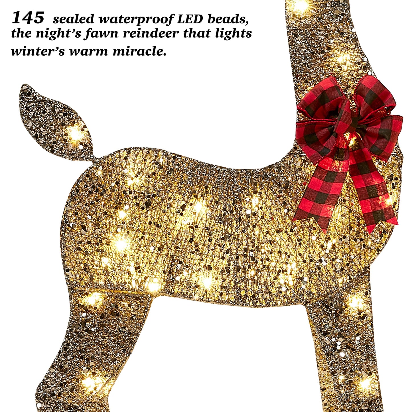 48 Inch 2.5D Gold Lighted Christmas Deer Decorations 3-Piece Outdoor Holiday Decorations Reindeer Set with 145 Warm White LEDs, Large Yard Display for Garden, Storefront