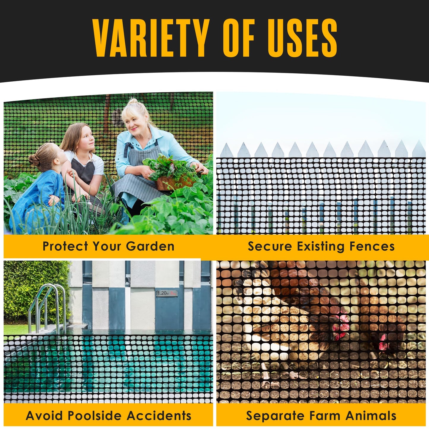 Houseables Plastic Fence, Plastic Mesh Fence, Mesh Fencing, Deer Netting, Cat Netting, Temporary, Balcony, Pets, Garden, Chicken, Poultry, Dogs, Construction, Yard, Protection, Black, 4 x 50 Feet Roll