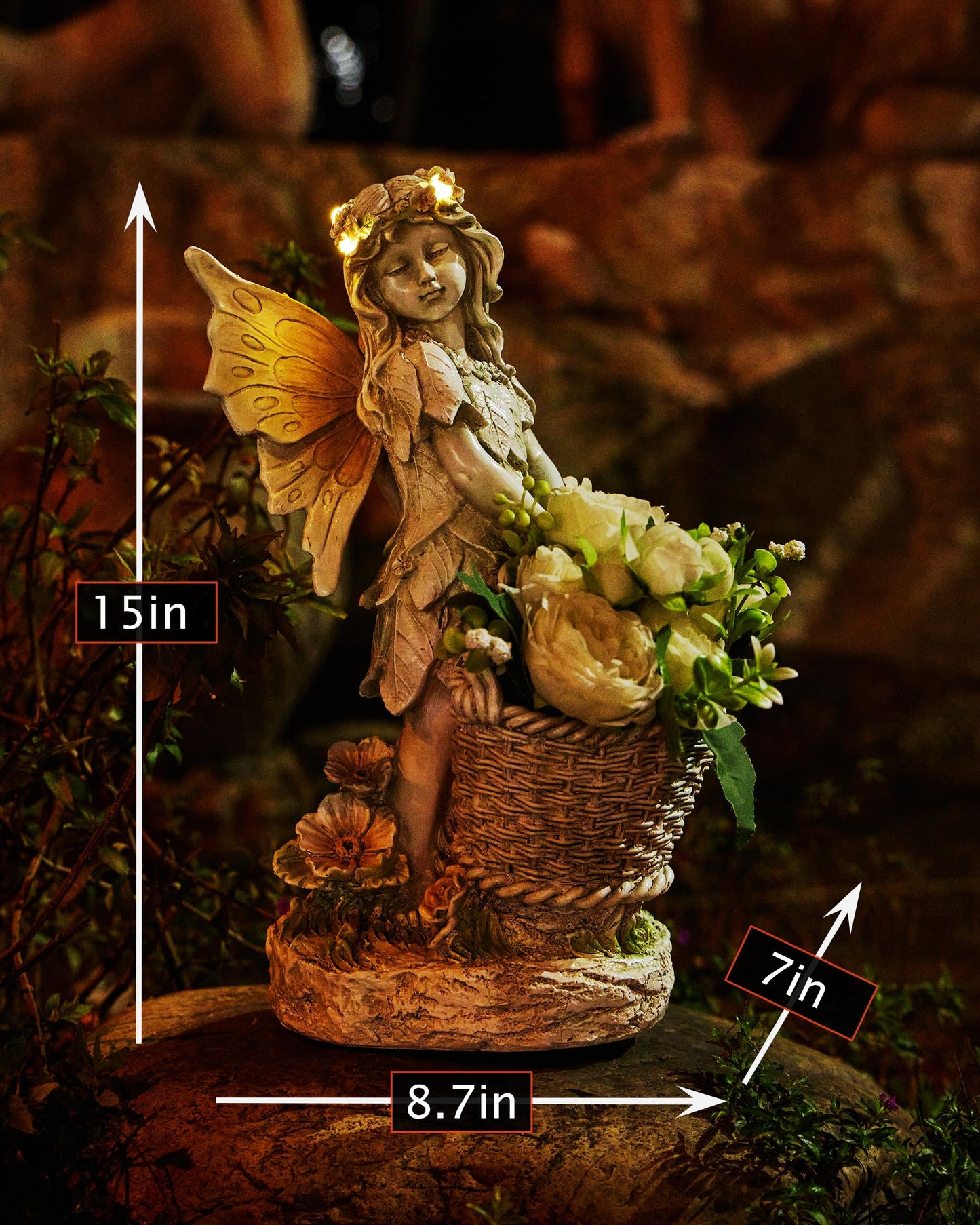 Garden Statue with Planter, Fairy Sculpture Flower Pot with Solar Light for Home Garden Planter Decoration, Yard Decor,Resin H 15 Inch (Fairy with Planter)