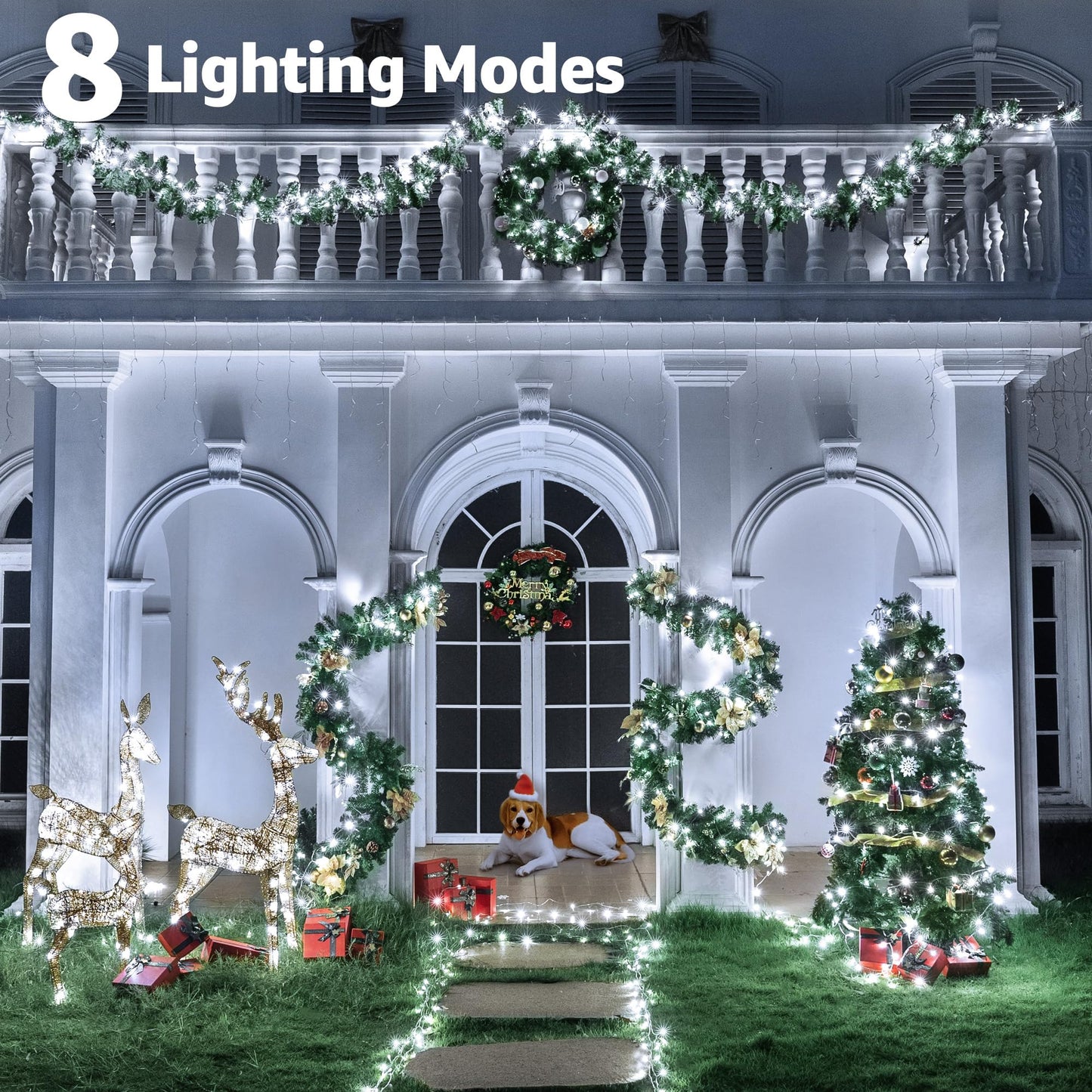 Ccinny 196FT 600 LED Christmas Lights Outdoor Waterproof, Timer & Memory Function, 8 Modes Cool White String Lights Plug in Twinkle Lights for Xmas Tree Holiday Garden Indoor Party Decor