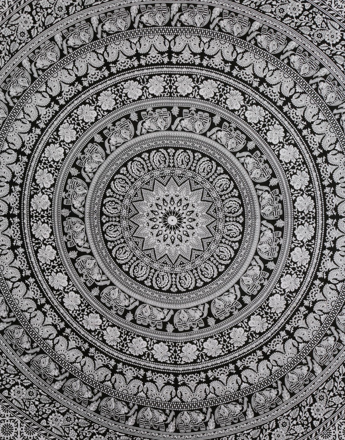 RAJRANG Indian Mandala Large Tapestry Wall Hanging Black And White Elephant Cotton Aesthetic Tapestries For Bedroom Hippie Beach Bohemian Boho Decor Table Cloth Queen 90x84 Inches