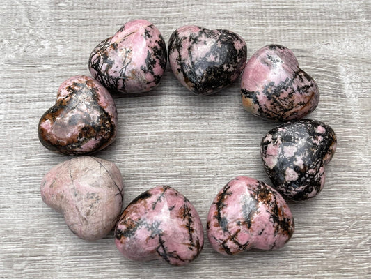 GAF TREASURES Rhodonite Gemstone Hearts, Polished Rhodonite Puffy Hearts, Rhodonite Crystal Palm Stone, Rhodonite Healing Crystal Hearts (1 Heart)