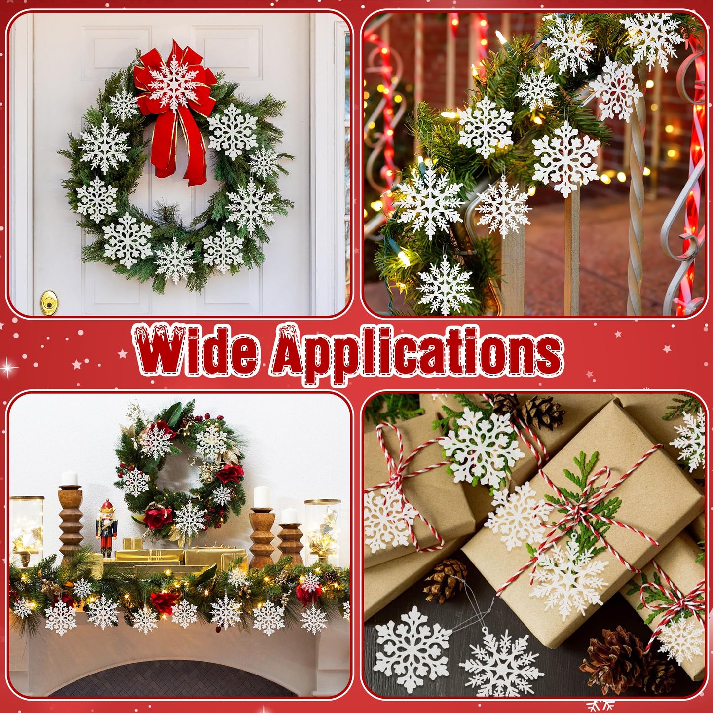 24PCS Snowflake Ornaments, Christmas White Snowflakes Tree Decorations, Plastic Glitter Snow Flakes Decorating Hanging, Xmas Tree Ornaments Indoor Ceiling Fireplace Winter Wonderland Decor