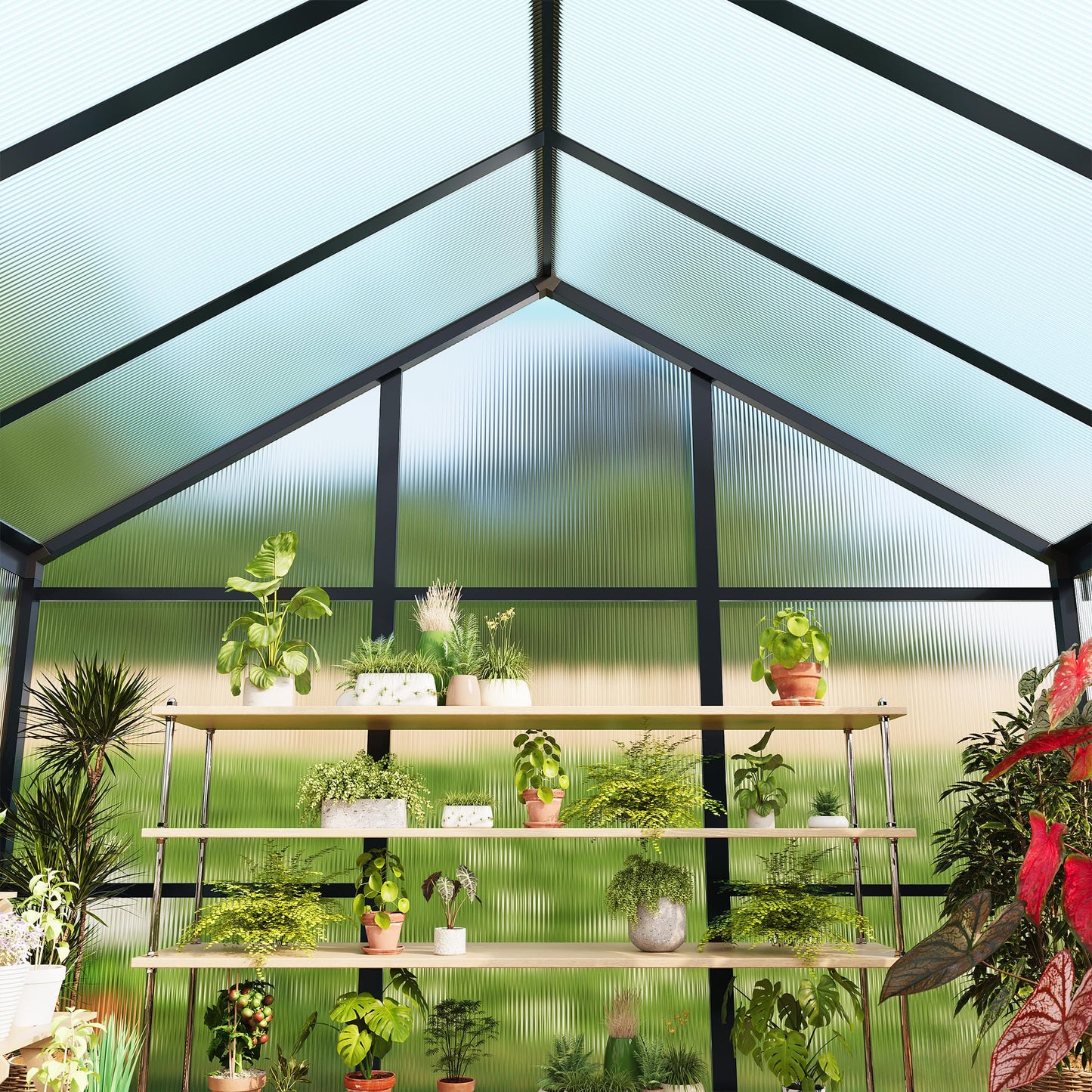 Garvee 8x10ft Greenhouse, Large Walk-in Greenhouse for Outdoors with Roof Vent & Lockable Outward-Opening Swing Door, Heavy Duty Aluminum Frame Polycarbonate Green House for Garden,Backyard,Lawn,Grey