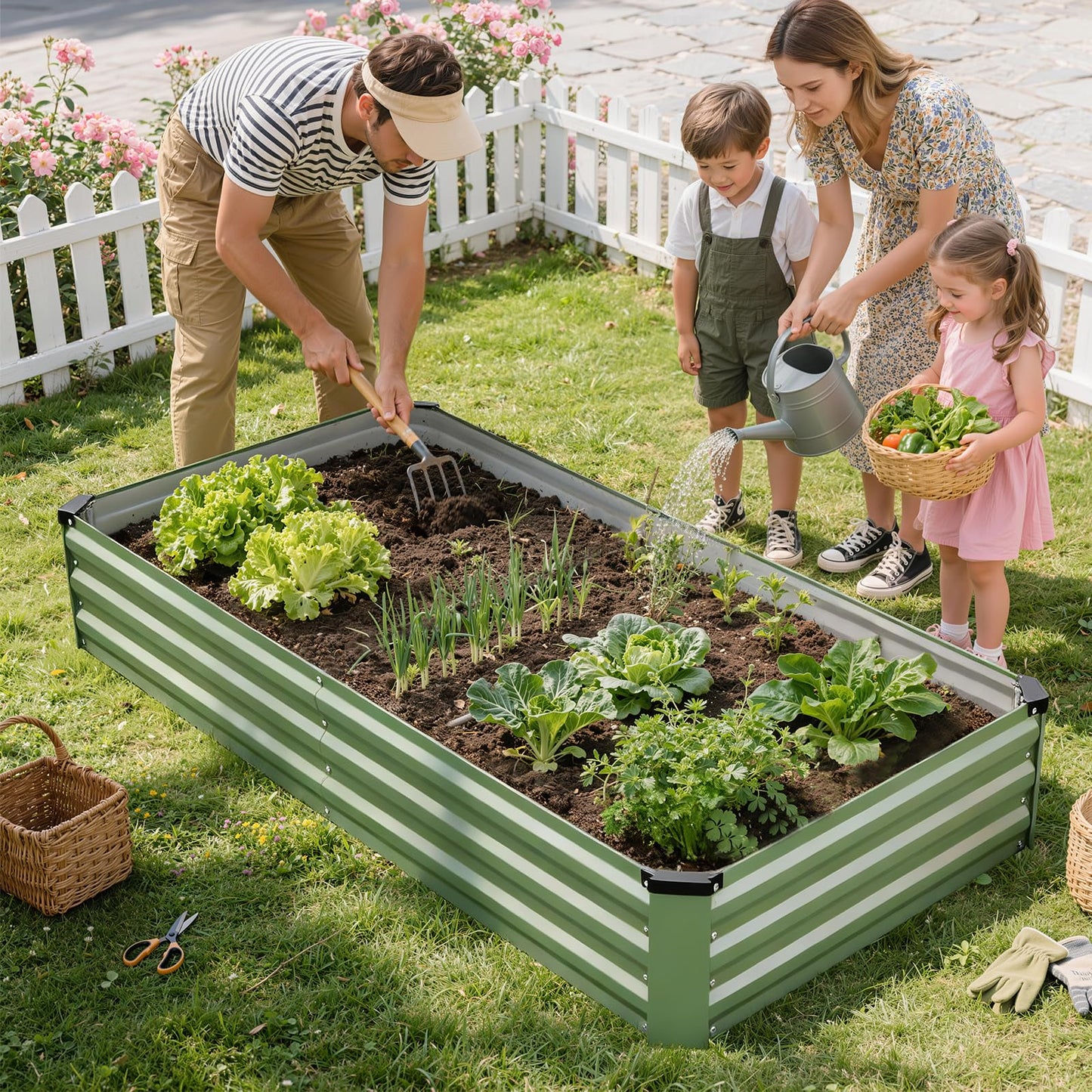 Galvanized Raised Garden Bed Outdoor | Metal Raised Garden Bed for Gardening 2Pack | Large Planter Box for Vegetables Flowers Fruits | Easy Assembly & Safety Design Flower Beds 6x3x1ft Olive Green