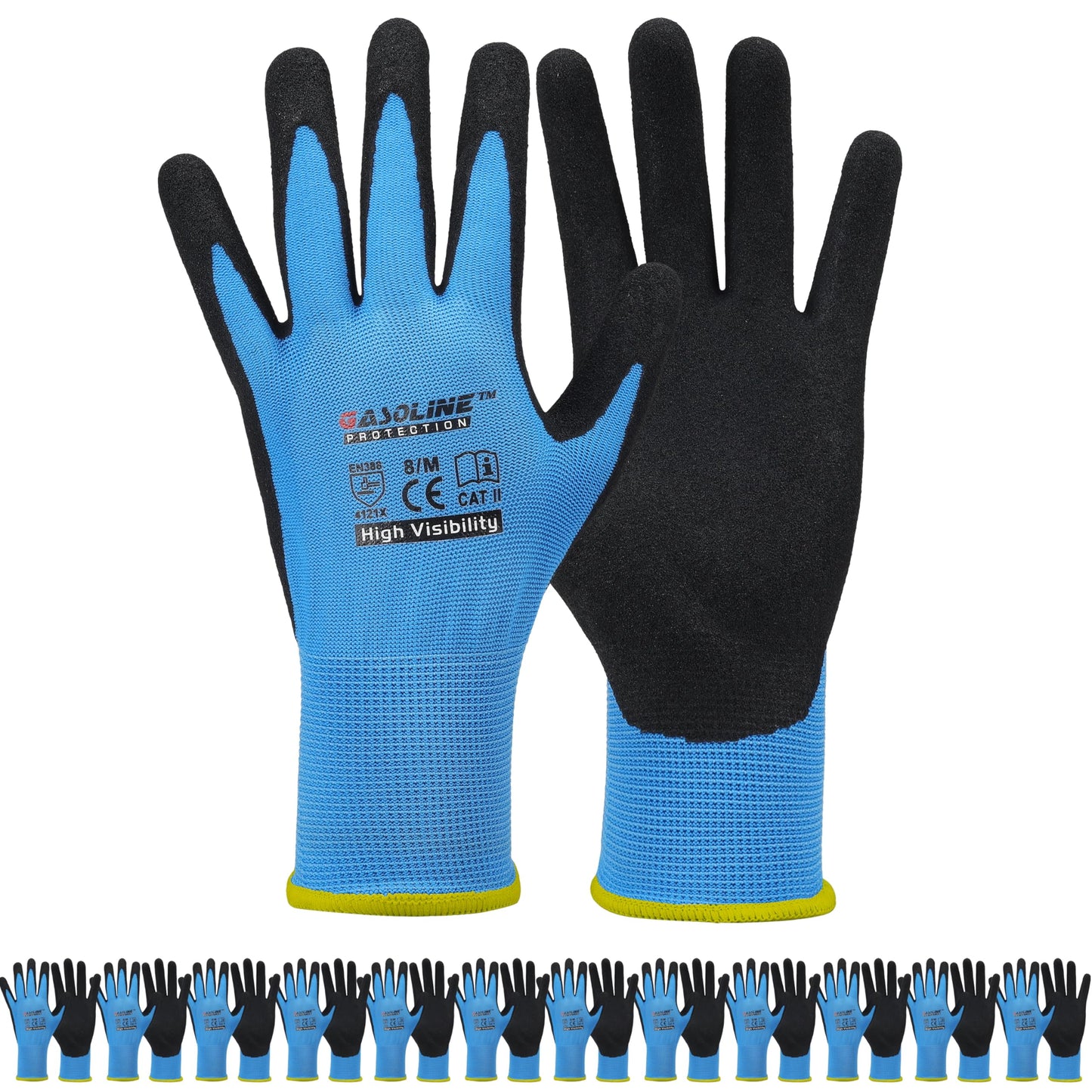 Gasoline Work Gloves MicroFoam Nitrile Coated-12Pairs,Seamless Knit Nylon Gloves,Blue Work gloves (Blue 12-pairs, Large)