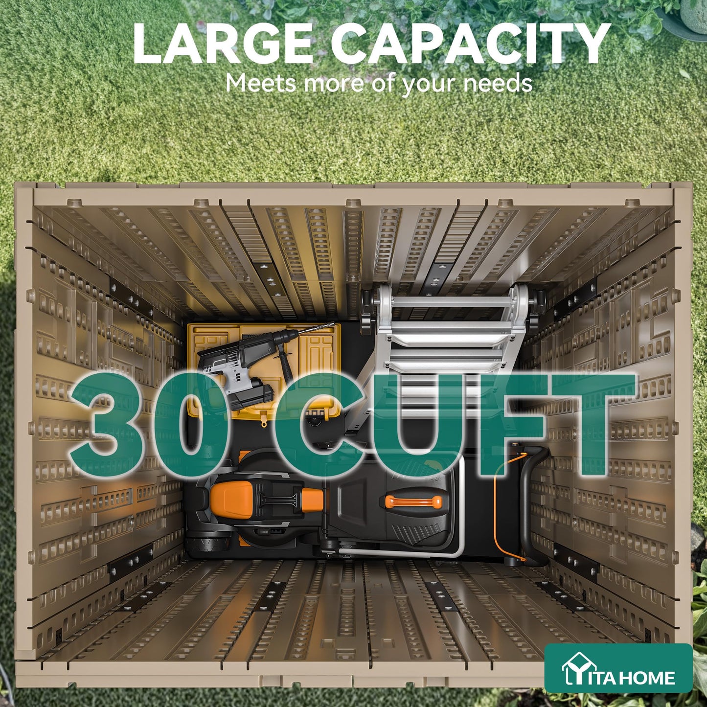 YITAHOME Outdoor Tall Storage Cabinet with 4 Shelves, Waterproof Resin Vertical Tool Shed, Lockable 30 cu. ft. Storage Shed for Patio, Garden, Yard, Brown