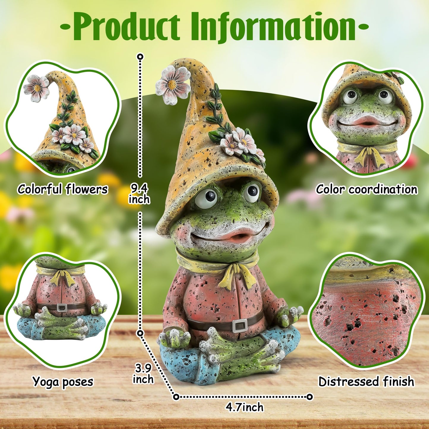 Wiresusan Garden Yoga Frog Statues Outdoor Meditation Zen Yoga Frogs Resin Figurines, Garden Home and Decoration for Patio Yard Lawn, Gifts for Women, 9.4 Tall Inches Green Frogs Sculptures