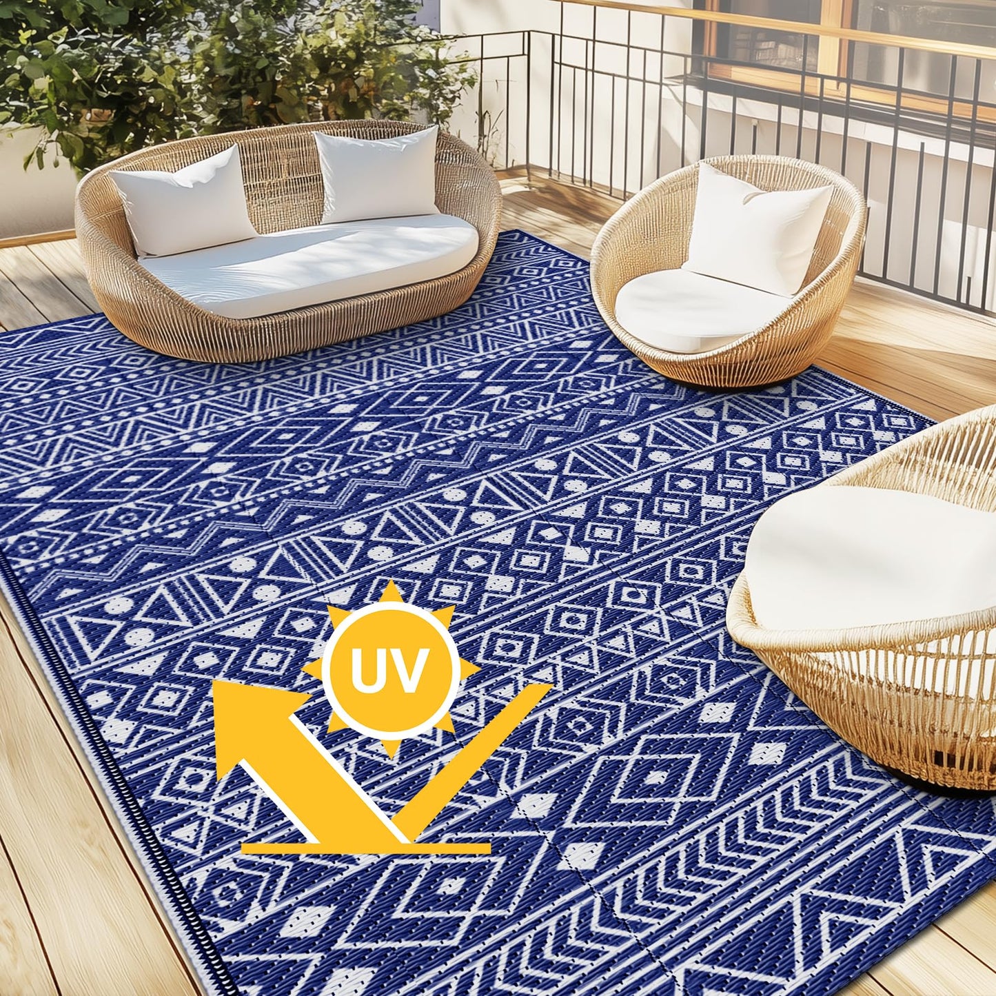 StepLively Outdoor Rug 5x8 ft, Reversible Waterproof Outdoor Plastic Straw Rug, Patio Rug Waterproof, Outdoor Large Area Rug for RV, Camping, Garden, Porch, All-Weather & Easy to Clean(Blue)