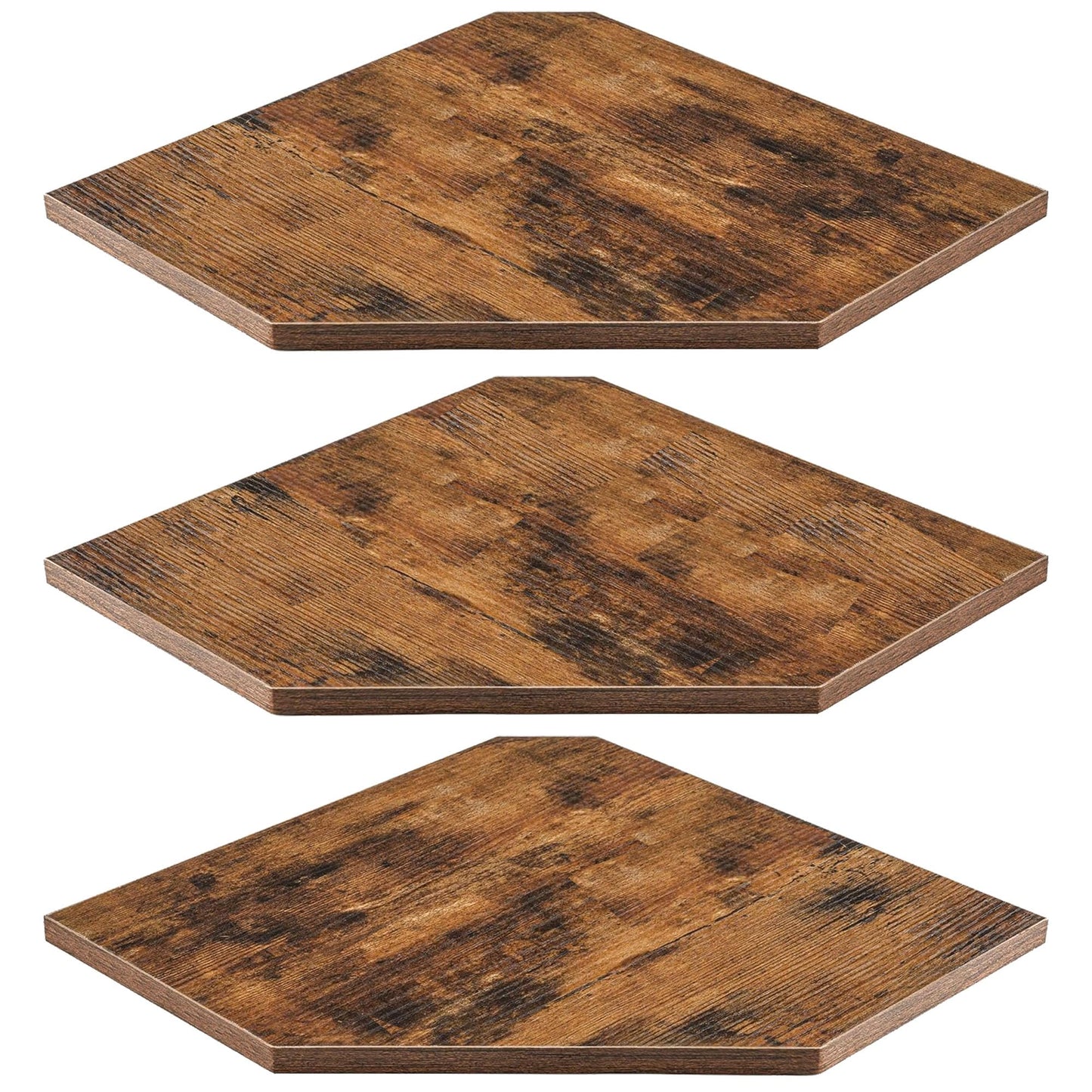 SUYU Set of 3 Floating Corner Shelves, 11.8" Rustic Wood Corner Shelf Wall Mounted, L-Shaped Corner Wall Shelf for Bathroom, Bedroom, Living Room, Kitchen, Office Organizer, Rustic Brown