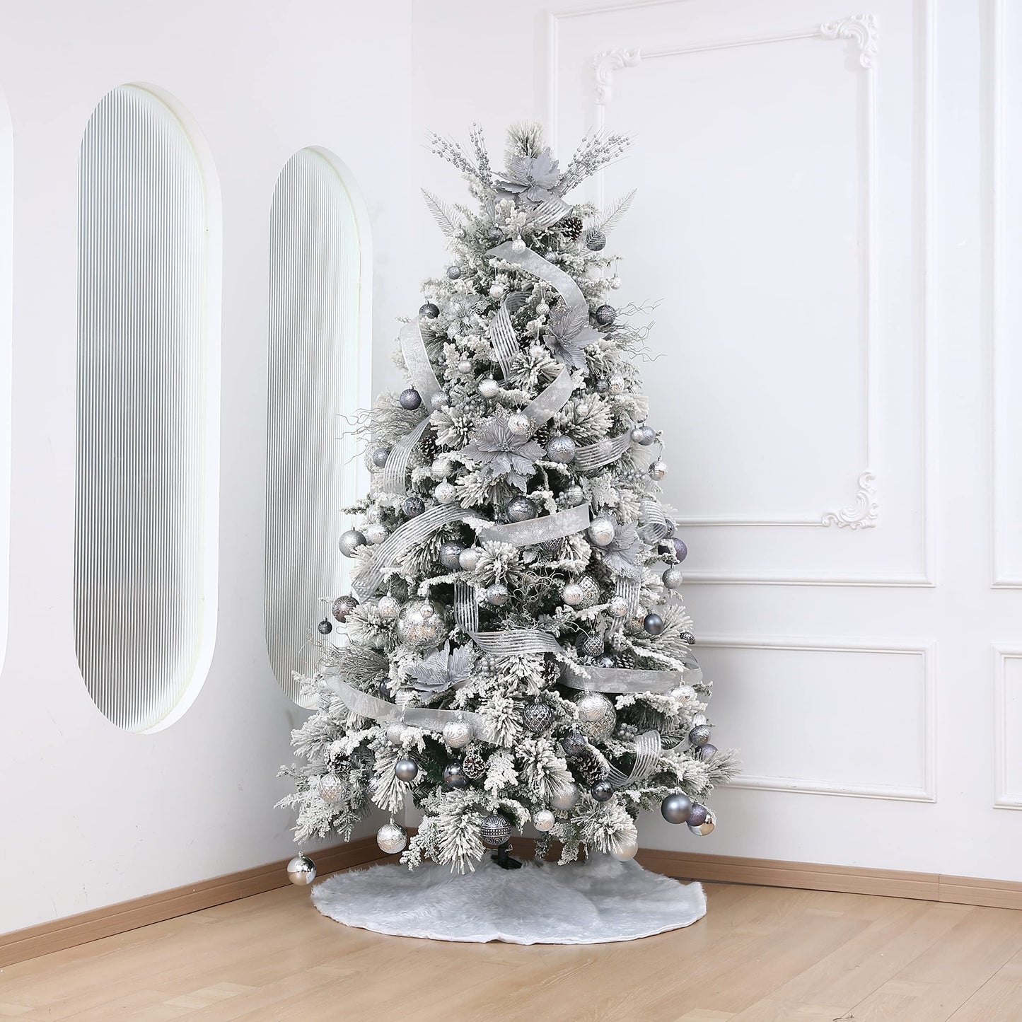 34ct Grey Christmas Ball Ornaments Shatterproof Plastic Christmas Tree Decorations for Xmas Party Home Office Holiday Decor -Medium Size (2.36"/ 60mm)