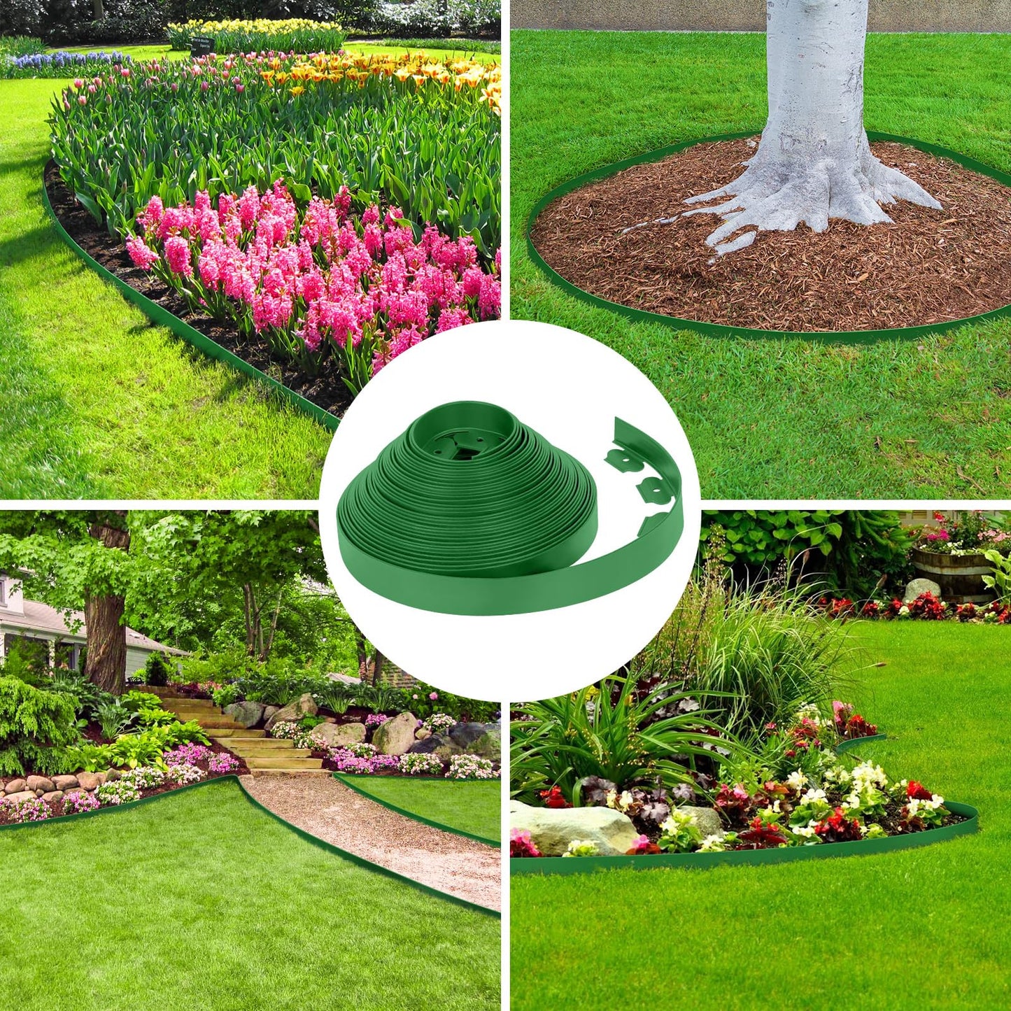 2-Inch x 50 FT Landscape Edging Border with 75 Stakes, Garden Edging Border Lawn Edging Border, Plastic Edging Border Flexible for Garden Flower Beds Lawn Yard Paver Pathway (Green)