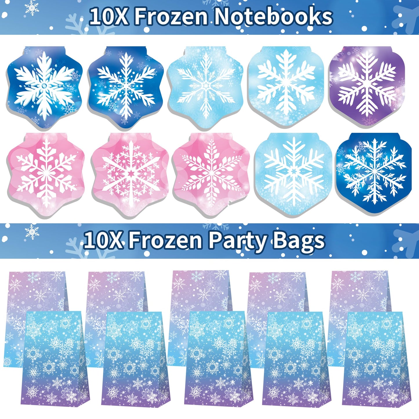 Fumogym 234PCS Frozen Party Favors Supplies Decorations Kit Include Goodies Bags, Straws, Bubble Wands, Crowns, Magic Wands, Notebook, Cake Toppers & More