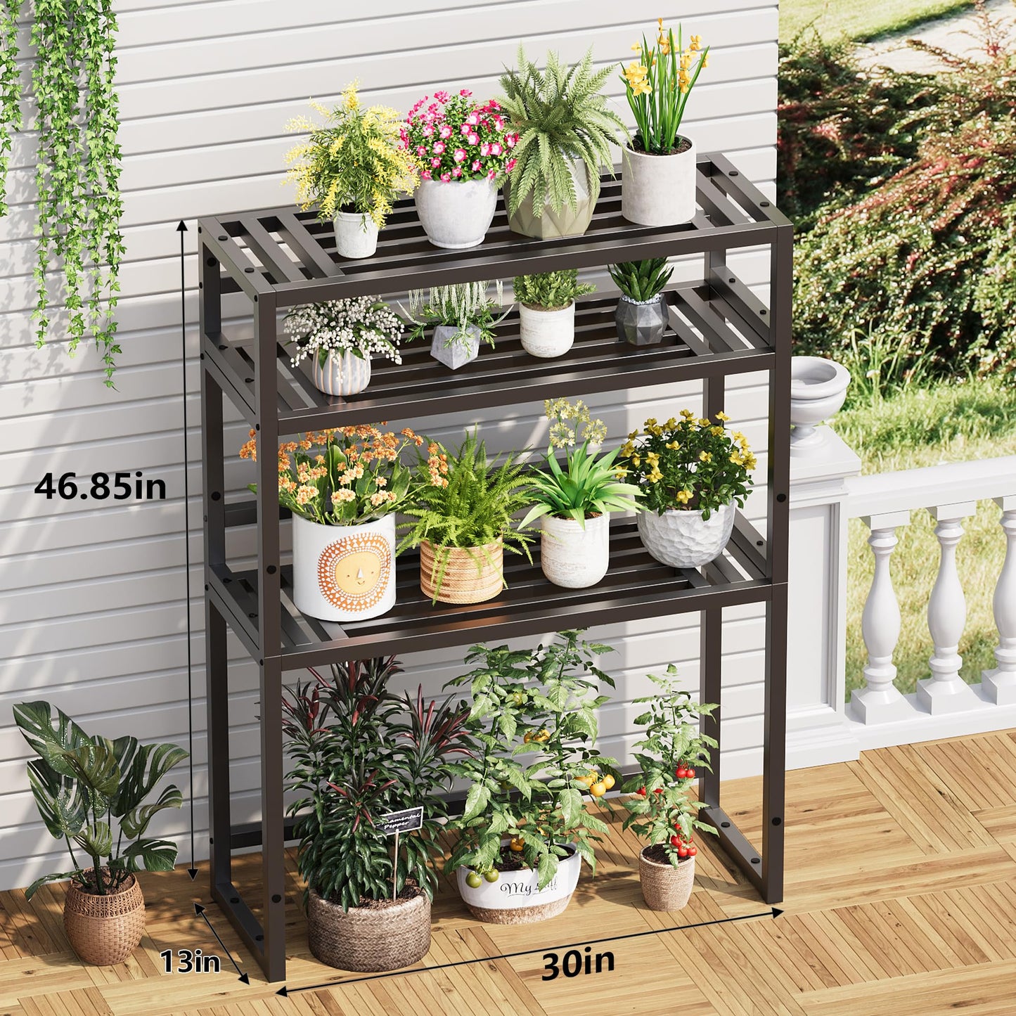 Hongsane Plant Stand Indoor Outdoor,3 Tier Ladder Metal Plant Stands Riser,Heavy Duty Wrought Iron Plant Shelves for Multi Large Pots,Black Tiered Flower Display Holder for Living Room,Patio,Balcony