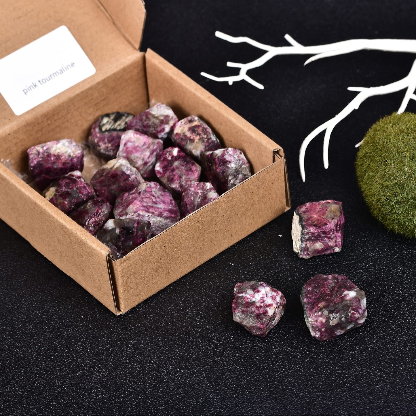 JIC Gem 12-16Pcs 0.7 Lbs irregular shape unpolished raw Madagascar natural Pink Tourmaline Quartz Crystals and Healing Stones,0.32KG Gemstone Crystal Bulk rough Stones