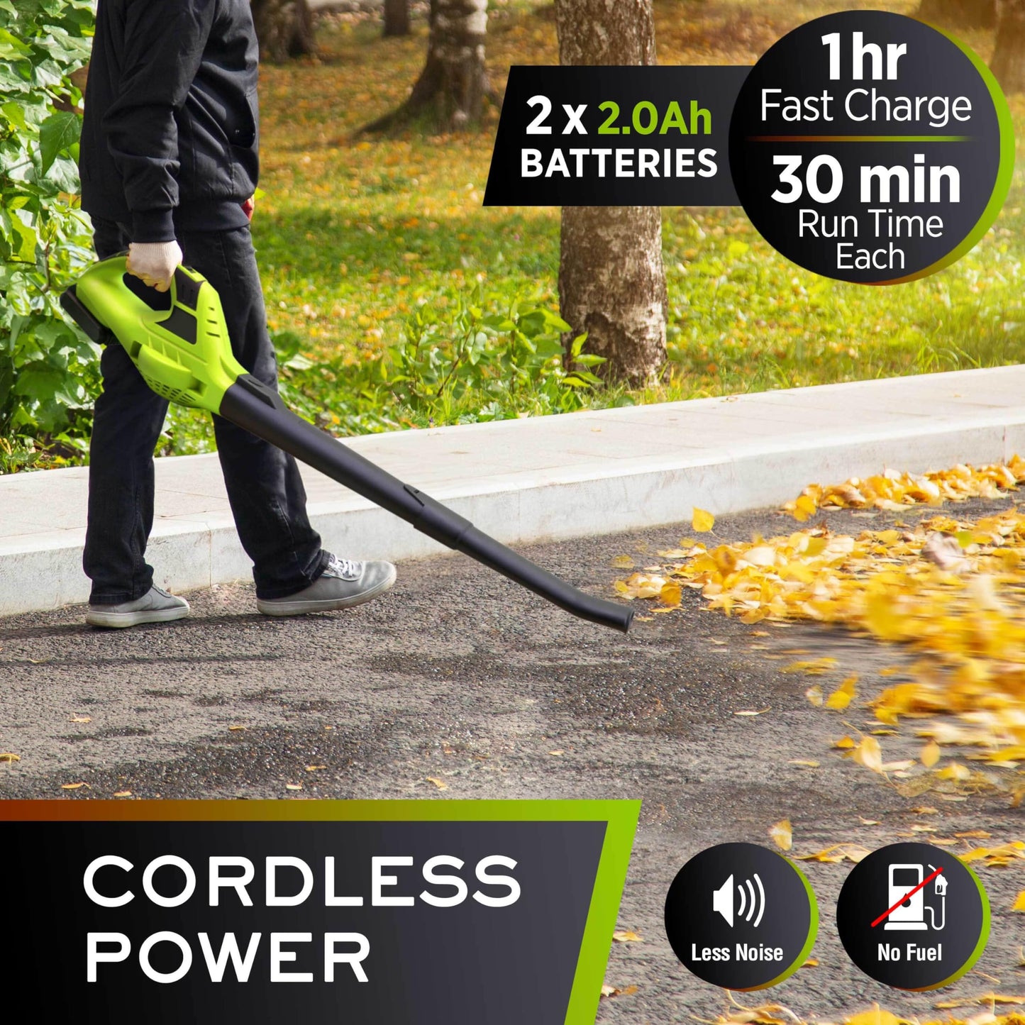 Mueller UltraStorm Cordless Leaf Blower, 2 Batteries Included for 2X Runtime, 140 MPH 20V Brushless Motor, 3.3 lb Lightweight, 2-Speed Variable, 1-Hour Fast Charge, for Lawn, Patio, Driveway & Snow