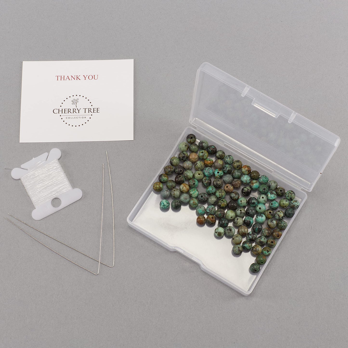Cherry Tree Collection | 100PCS 6mm African Turquoise Gemstone Round Beads for Jewelry Making | Includes Storage Box, Elastic String, and Needles