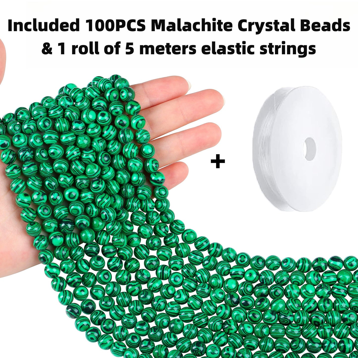 QINJIEJIE 100PCS Malachite Beads 8mm Natural Stone Beads Round Loose Gemstone Bead for Bracelet Beading Crystal Jewelry Making DIY Necklace Earrings 0.32"