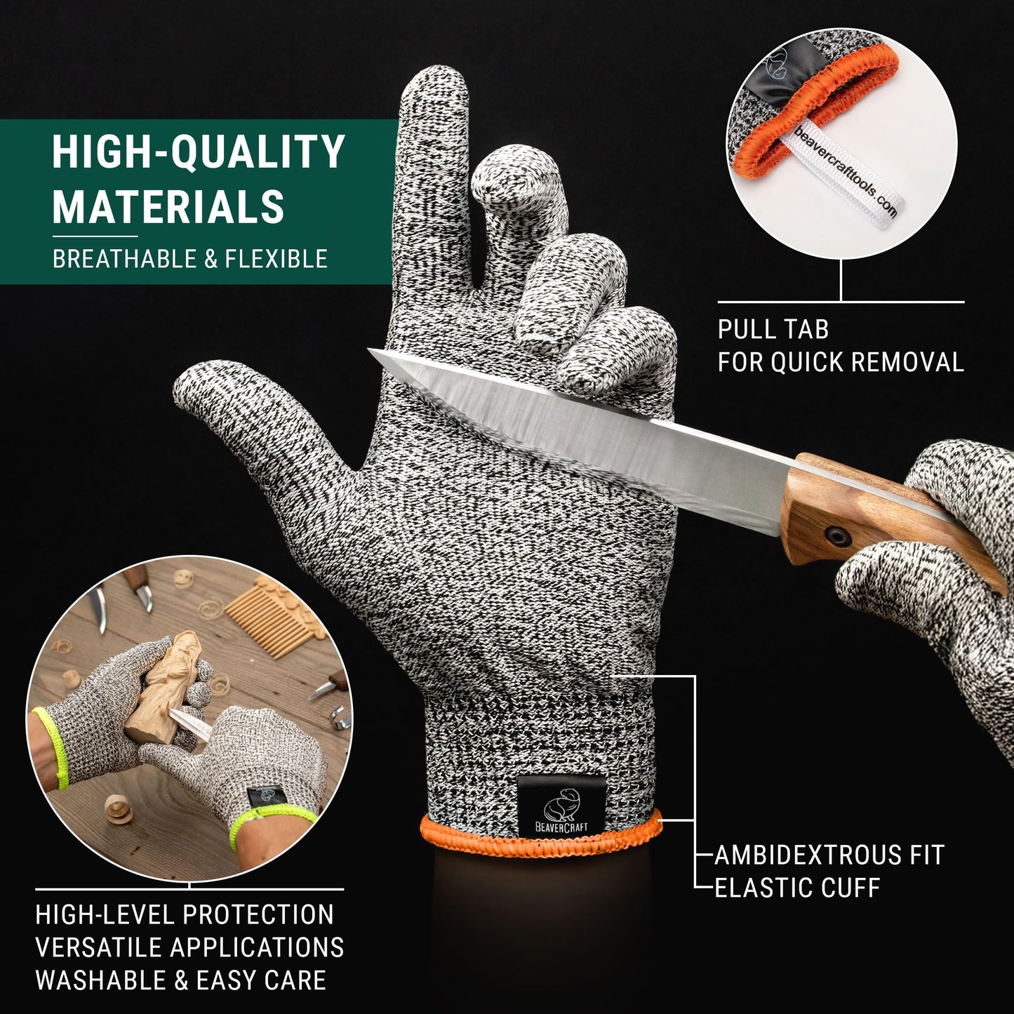 BeaverCraft Wood Carving Gloves CRG - Cutting Cut Resistant Gloves Level 5 for Whittling, Woodworking, Food Prep (L)