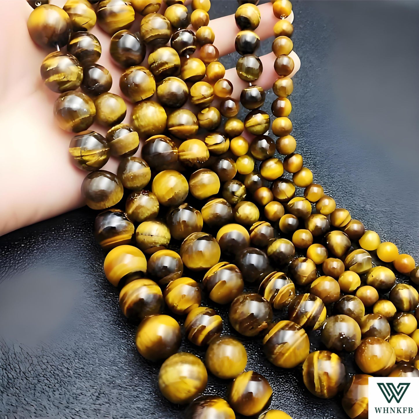 WHNKFB 10mm 50PCS Natural Yellow Tiger's Eye Round Beads, Smooth Polished Loose Gemstone Beads for Jewelry Making Craft - 4mm 6mm 8mm 10mm Options with Free Elastic Cord