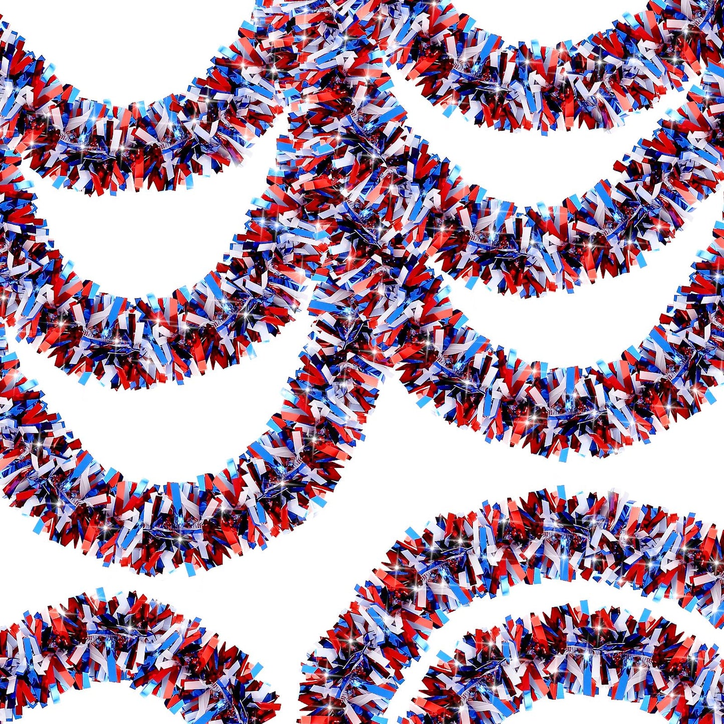 50 FT 4th of July Tinsel Garland Red White and Blue Garland Fourth of July Garland Patriotic Garland for Home Party Holiday Celebration Memorial Day Independence Day 4th of July Decorations