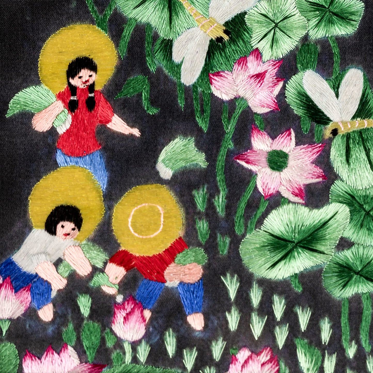 Ebherys Hunan Hand Embroidery Artwork, Handmade Paintings with Wood Frame Hanging on the wall as Room Decoration Home Accessories, Meaningful Gifts for Mother Daughter and Friends (Picking Lotus)