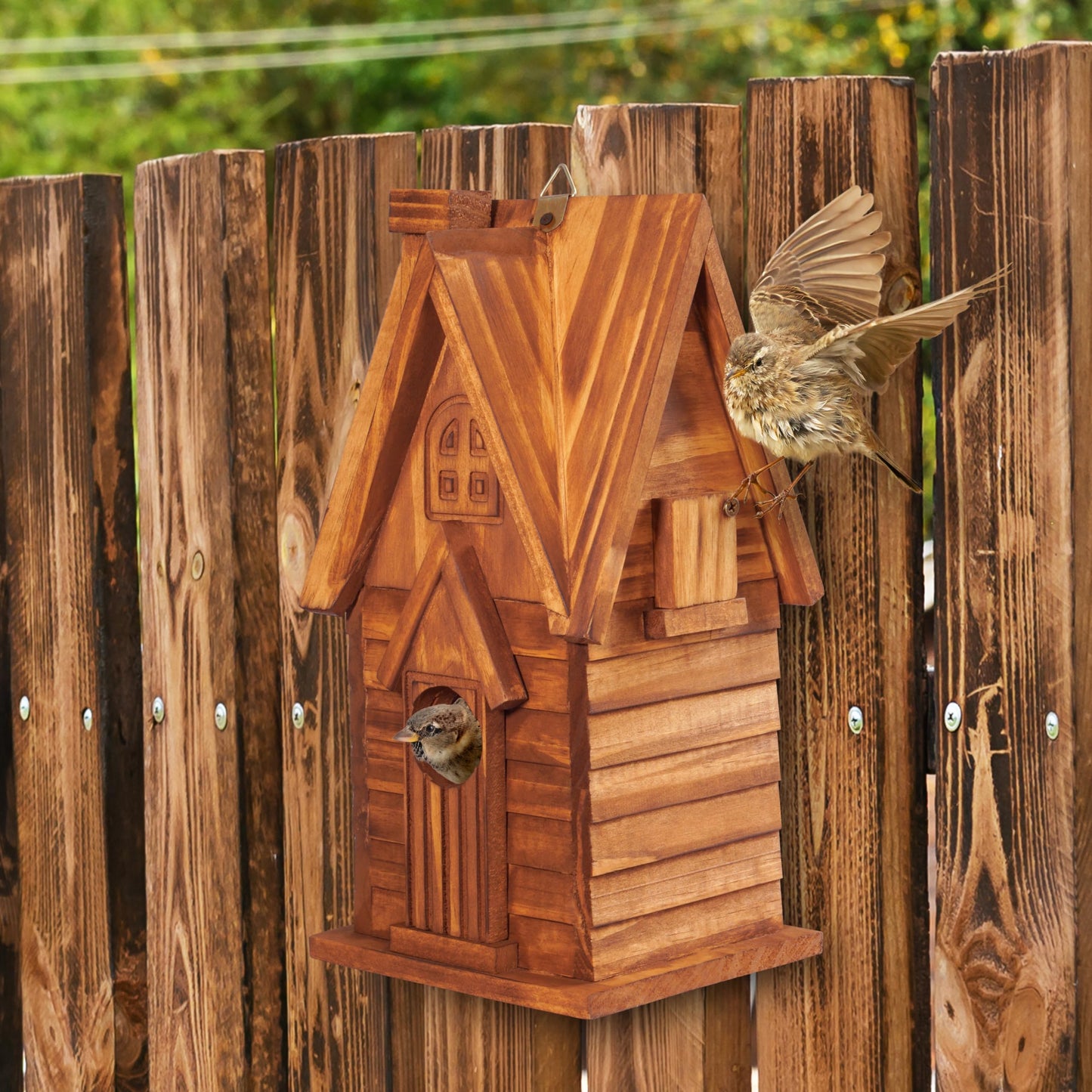 MIXUMON Bird Houses for Outside, Outdoor 2 Bird House Room for 2 Bird Families Bluebird Finch Cardinals Hanging Birdhouse for Garden (Style 11)
