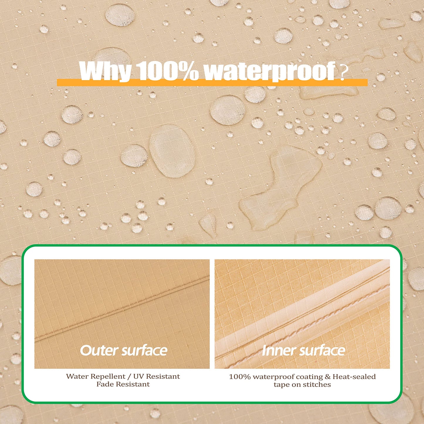 F&J Outdoors Patio Furniture Covers, Waterproof Anti-UV for Table and Chairs Set, Beige, 108"x82"