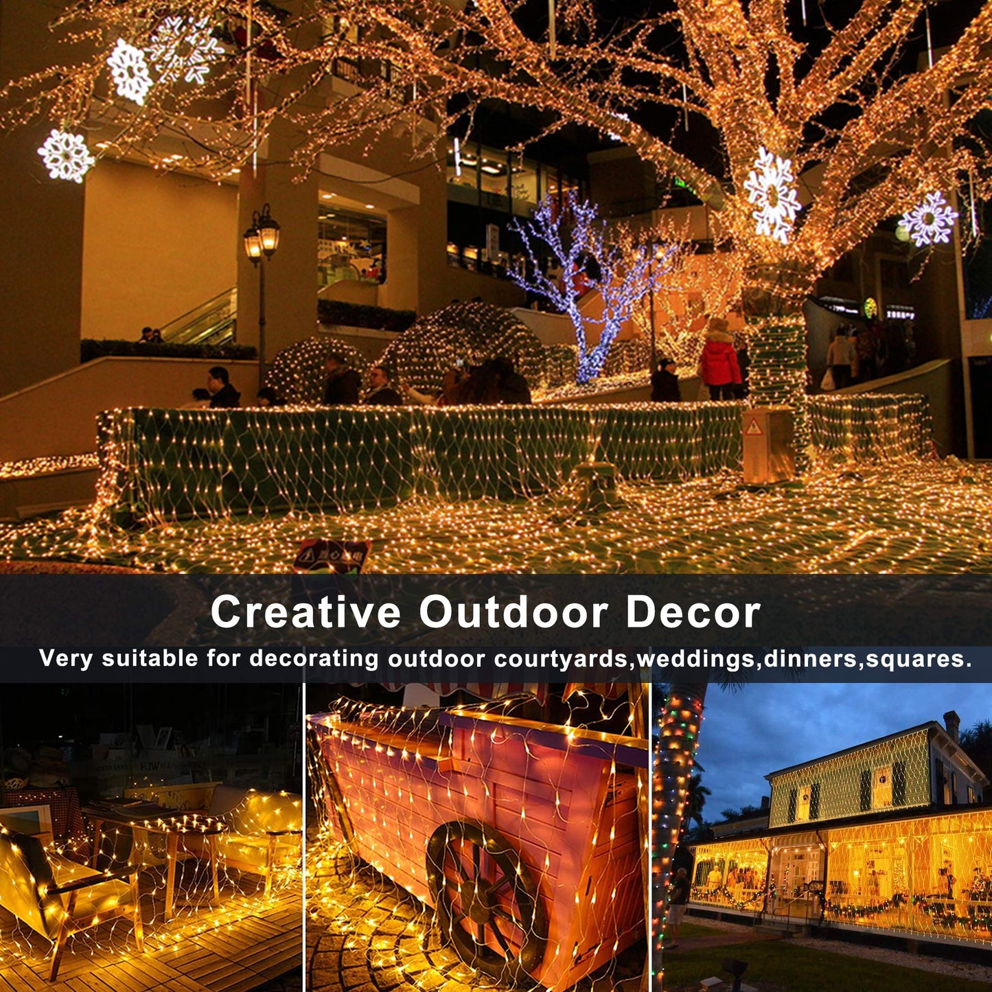 oopswow Christmas Net Lights Outdoor,9.8ft x 6.6ft Mesh Light Waterproof Tree Light,200Led Net String Lights Plug in with 8Modes Connectable for Gazebo Shrubs Lawn Backyard Garden Decor (Warm White)
