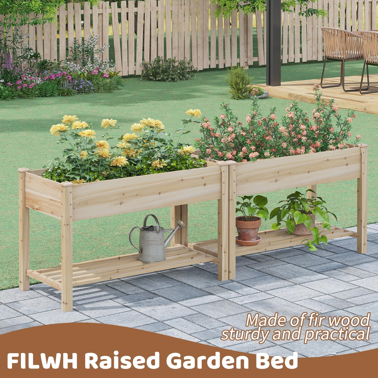FILWH Raised Garden Bed with Legs Elevated Wooden Planter Box Stand Large Planter Stand Box for Fruits Vegetables Flowers with Divider with Bag - 48 * 24 * 30.5IN