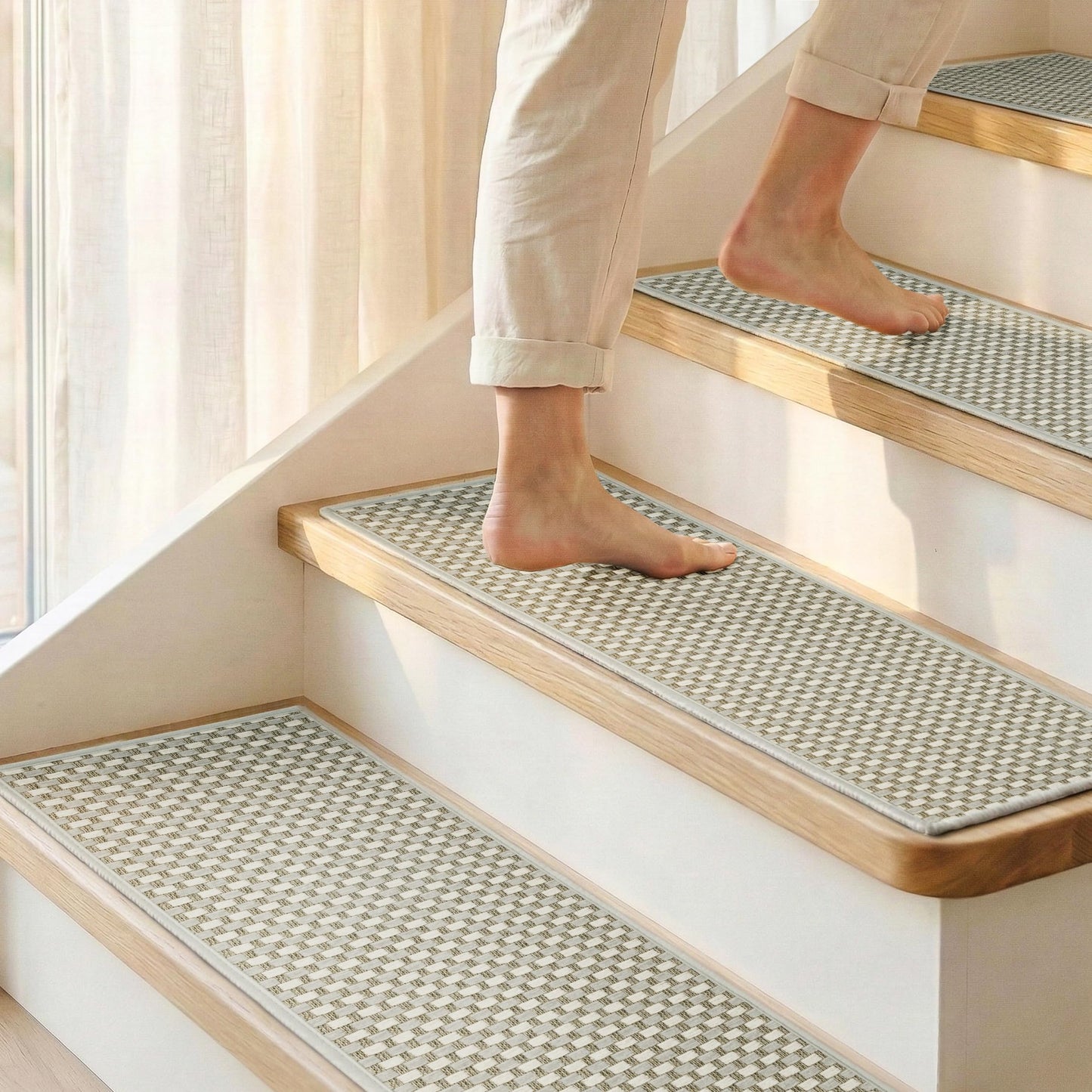 WELINHOME Chenille Stair Treads for Wooden Steps 8"x30" (15 Pack), Ultra Soft Non-Slip Carpet Stair Runners Indoor, Peel and Stick Self-Adhesive Step Rugs for Kids & Dogs, Machine Washable, Gray