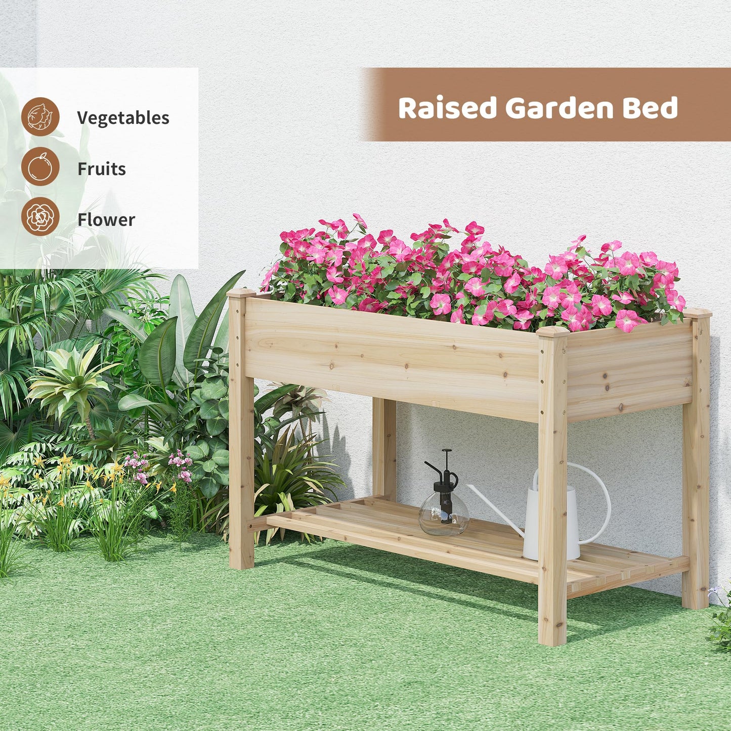 FILWH Raised Garden Bed with Legs Elevated Wooden Planter Box Stand Large Planter Stand Box for Fruits Vegetables Flowers with Divider with Bag - 48 * 24 * 30.5IN