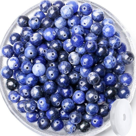 QINJIEJIE 100PCS Blue and White Sodalite Beads 8mm Natural Stone Beads Round Loose Gemstone Bead for Bracelet Beading Crystal Jewelry Making DIY Necklace Earrings 0.32"