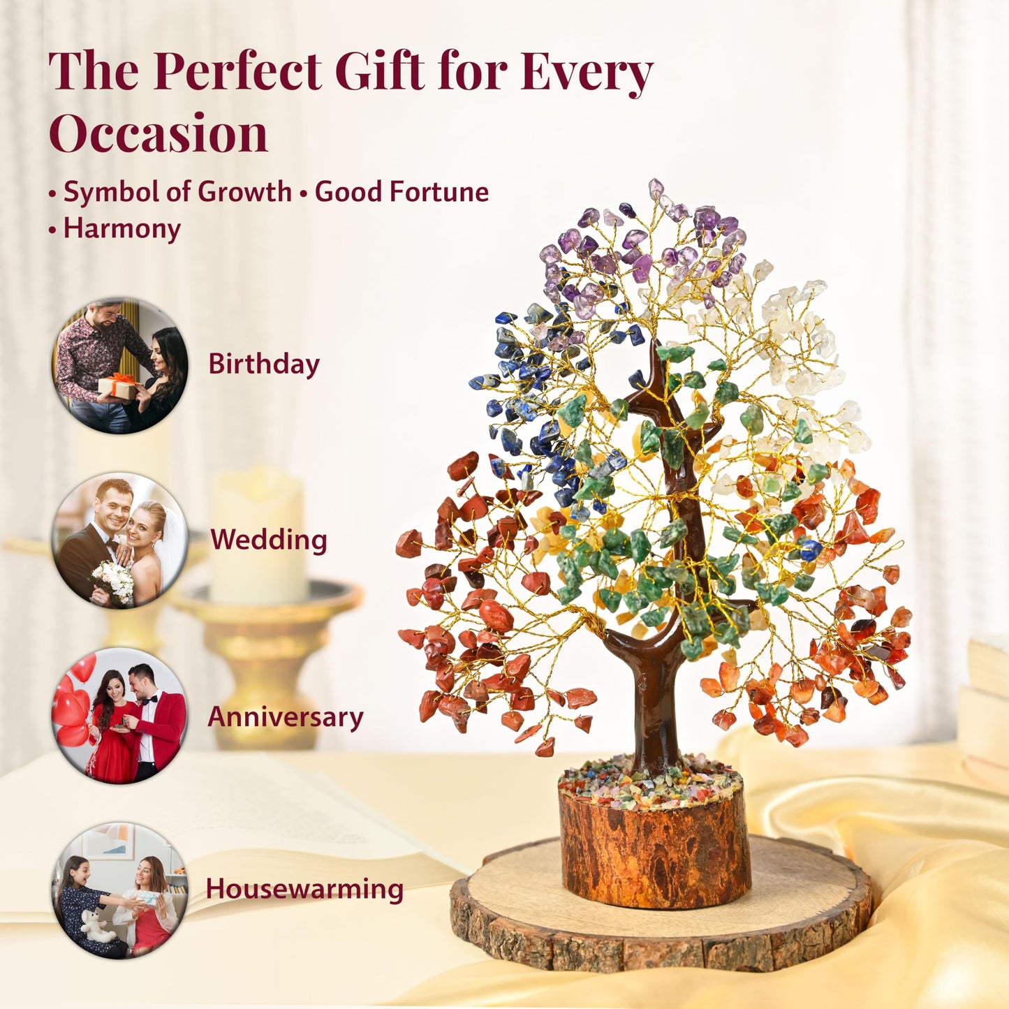 Crocon® 7 Chakra Healing Crystals Tree of Life, Birthday Gifts for Women, Crystals and Healing Stones, Room Decor, Positive Energy Women Gift Ideas, House Warming Gifts New Home for Sisters & Mom