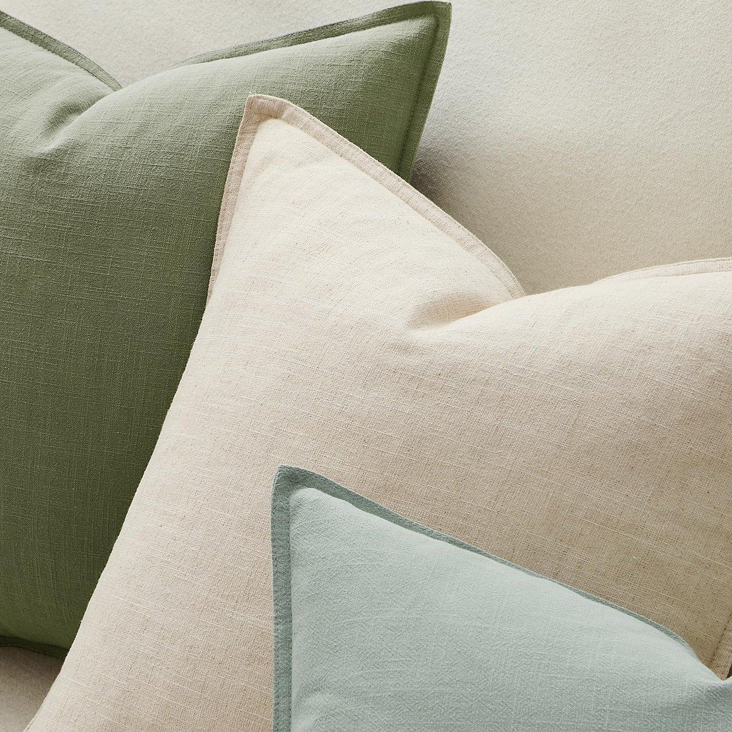 ANRODUO Pack of 2 Decorative Linen Pillow Covers Aqua Green Neutral Farmhouse Boho Soild Cushion Case Soft Accent Pillowcase for Couch Sofa Bedroom Living Room Spring Home Decor 18 x 18 Inch