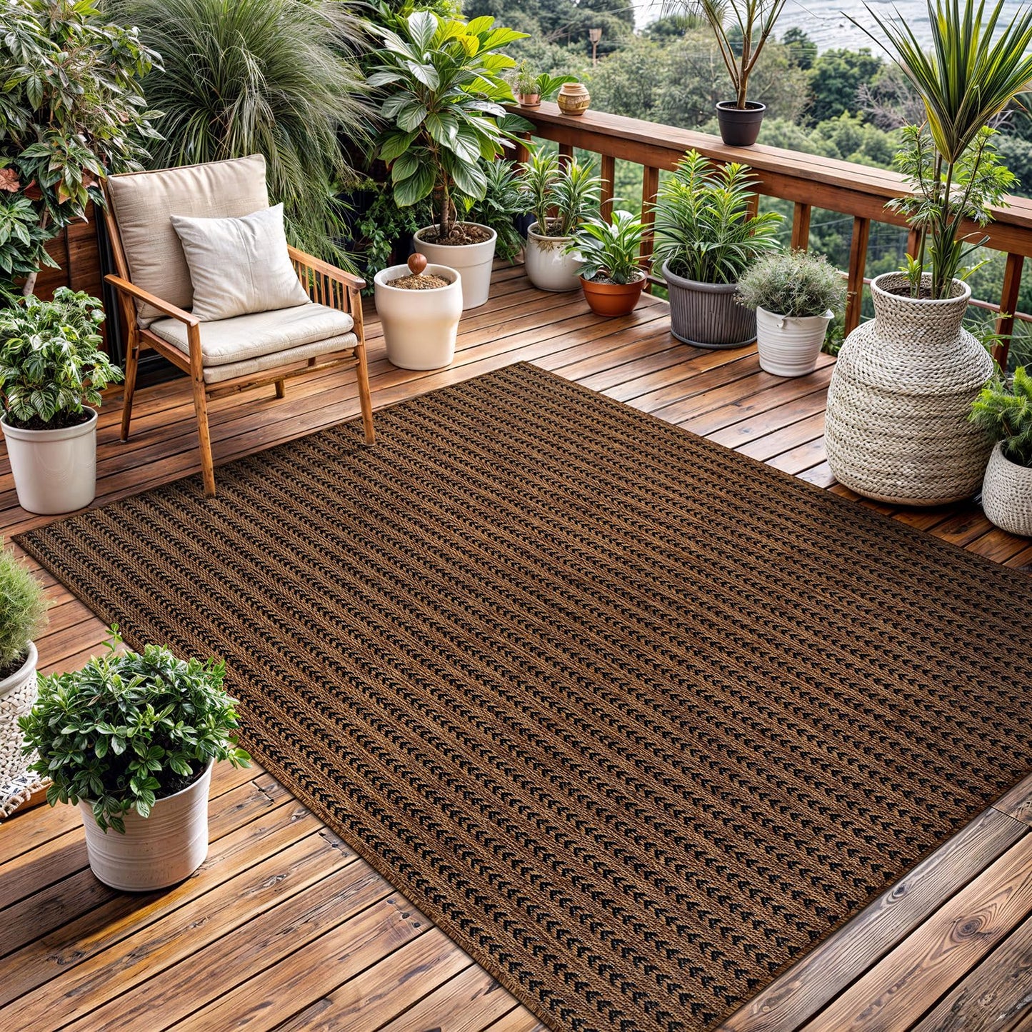 Washable Outdoor Rug 6x9 Modern Area Rugs Outdoor Carpets Striped Pattern Non Shedding Waterproof Easy Clean Patio Deck Porch Living Room Bedroom Garden RV (6 X 9 Gold)