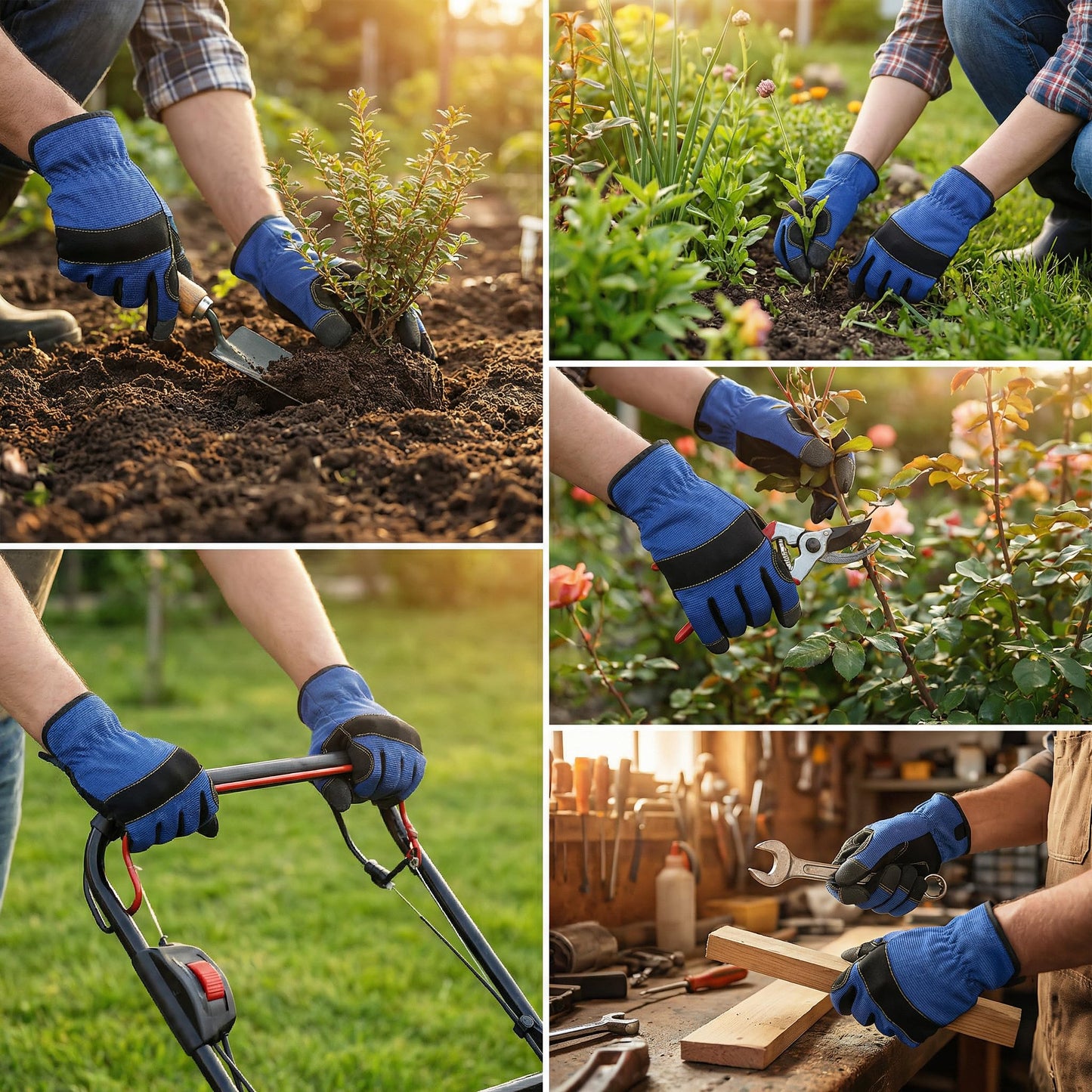 NL HOME Work Gloves for Women, Durable Mechanic Gloves, Flexible Gardening, Construction & Utility Work Gloves with Touchscreen, Blue, M