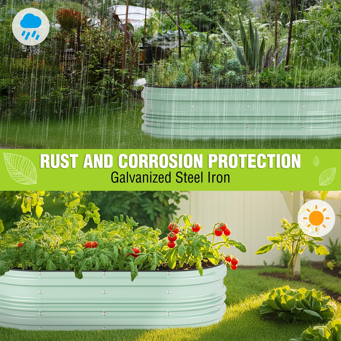 WORKPRO 2PK 4x2x1ft Galvanized Raised Garden Bed Set, Rust & Corrosion Protection, Easy Assembly, Safe Edge, Ideal for Vegetables & Flowers, Light Green