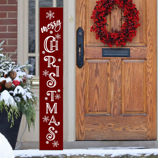 Merry Christmas Sign Xmas Front Door Hanging Decor Wooden Vertical Indoor Outdoor Porch Standing Signs For Garden Home Yard Farmhouse Porch 47.2 x 7.8 Inch