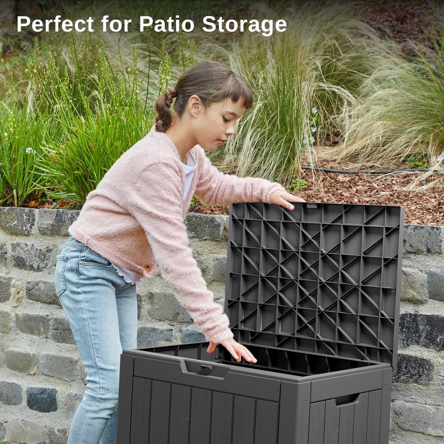 EAST OAK Outdoor Storage Box, 31 Gallon Deck Box, Waterproof Resin Storage Bin for Patio Cushions, Gardening Tools, Accessories, Lockable, UV Resistant, Black