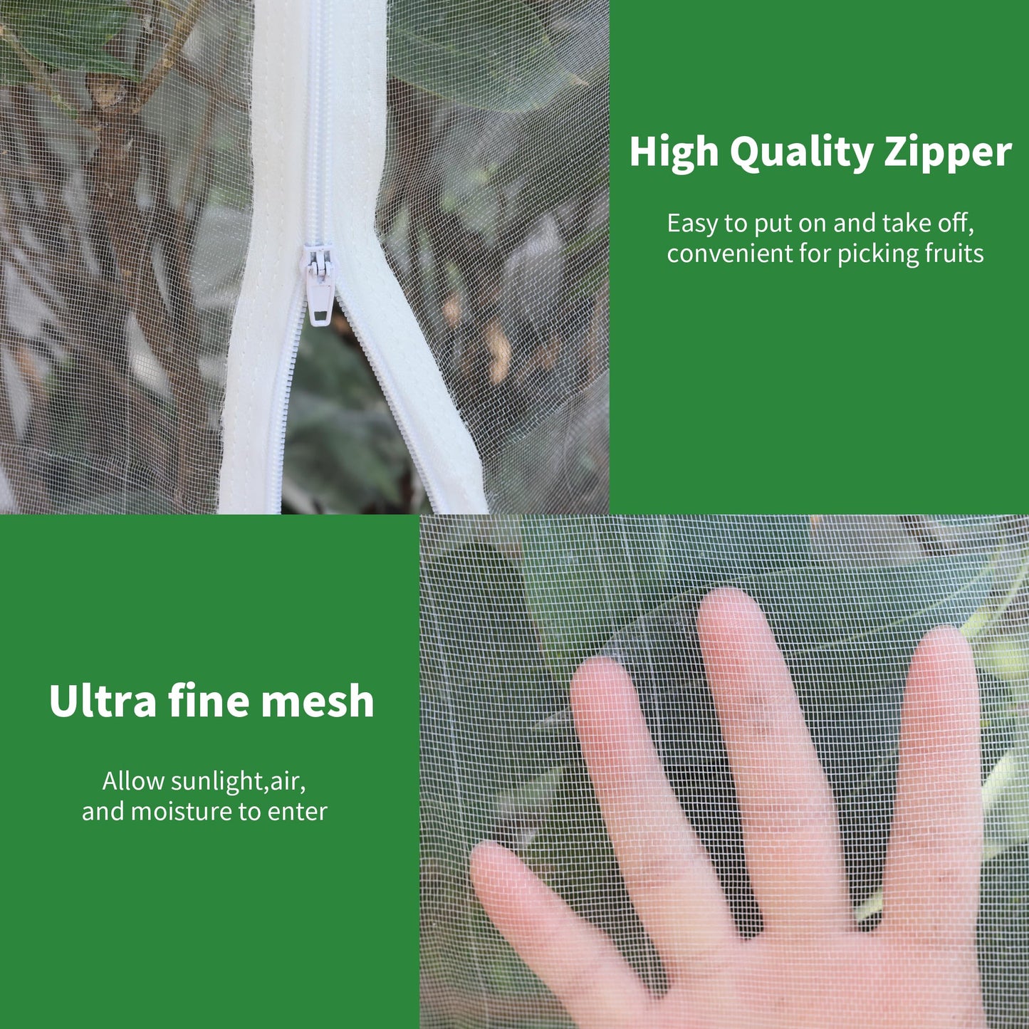 afzdby Large Garden Mesh Netting with Zipper and Drawstring,Plants Cover Protection from Anti Birds,Bugs,Cicadas,and Insects-Pest Barrier Bag for Blueberry Bushes,Tomatoes,Citrus,Fruit Tree