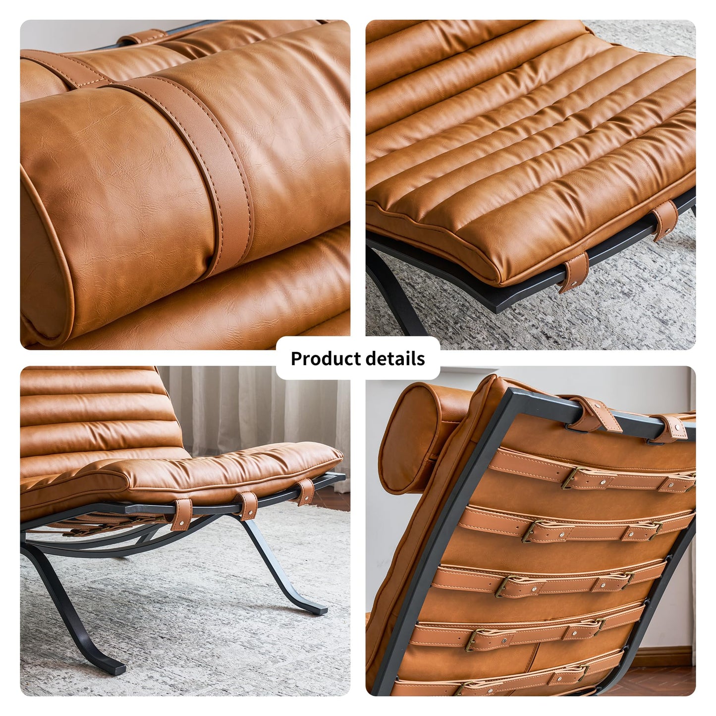 YUENINA Leather Upholstered Armless Chair Modern Design Luxury Lounge Chair (Brown)