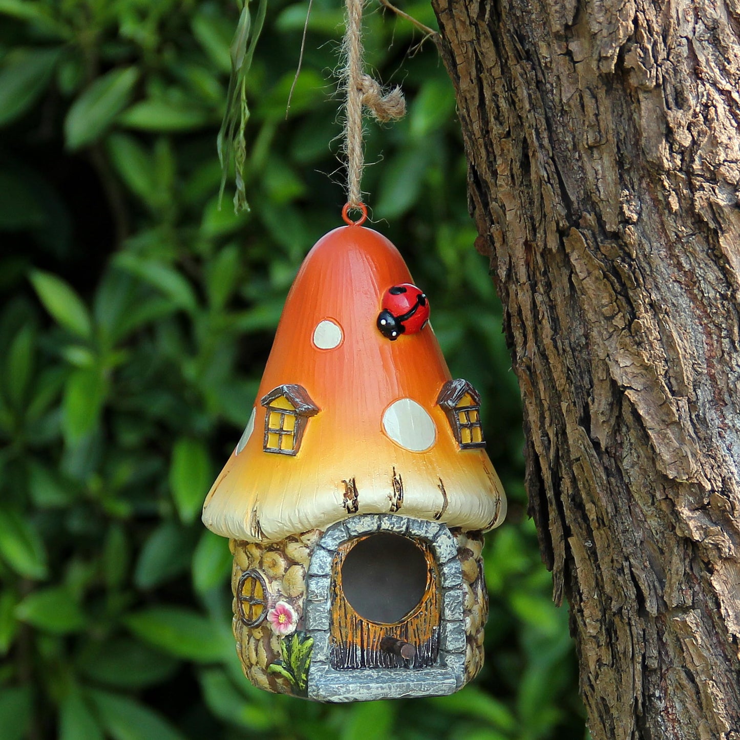 Bird Houses for Outside Hanging Birdhouses Outdoor Decor Unique Mushroom Bird House with Pole for Small Humming Bird Blue Wren Finches Bluebird Nesting Decorative Garden Decoration