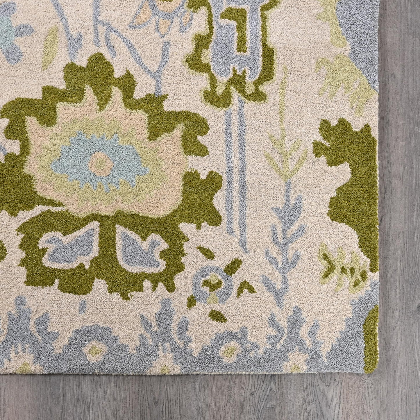 Handmade Oushak Wool Area Rug | Floral and Botanical Patterns in Soft Blue and Green | Luxurious Thick Pile for Living Room, Bedroom & Dining Room Decor (Blue & Green, 5' x 7')