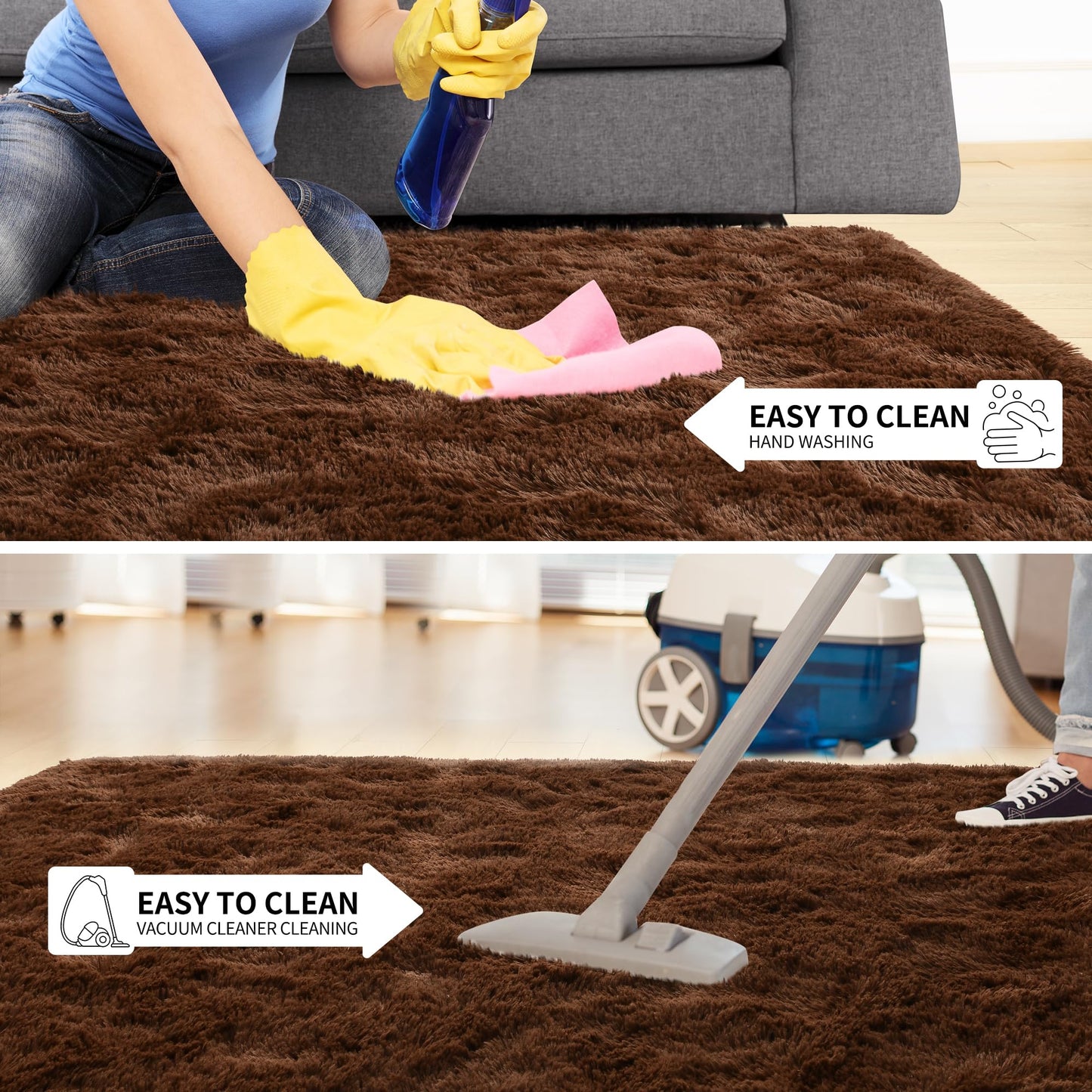 Tepook Super Soft Fluffy Rugs for Living Room, Shag 6x9 Area Rugs for Bedroom, Modern Shaggy Rug Fuzzy Carpets for Kids, Plush Indoor Nursery Home Decor Rug with Non-Slip Bottom, Brown